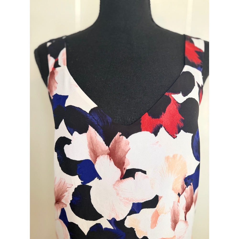 1. State Size Large Floral Mini Shift V-Neck Sleeveless Flowy Chiffon Sundress - Picture 6 of 9